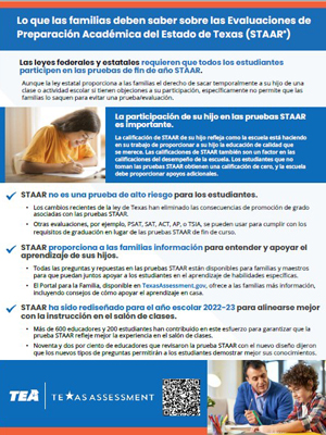 Preview image of PDF for Spanish STAAR one-pager
